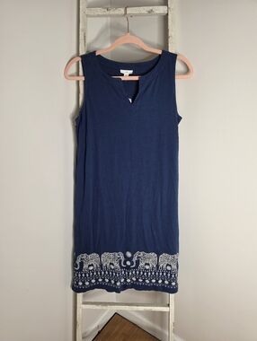 J. Jill NWT Women's XS Embroidered Elephant Sleeveless Cotton Blend Dress Boho
